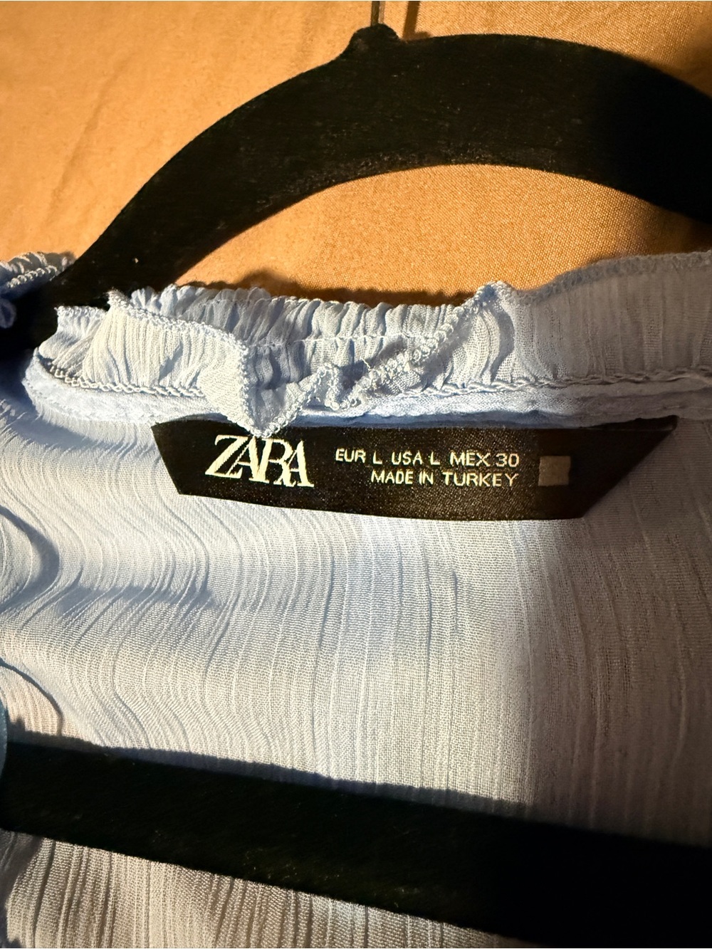 Zara Light Blue Ruffle Front Blouse - Picture 2 of 4